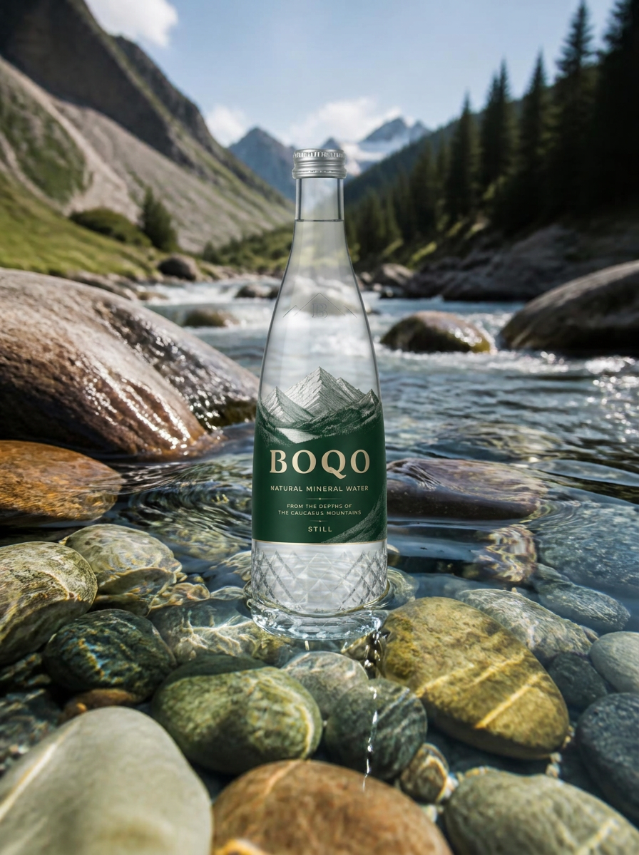 BOQO bottle standing in a clear alpine stream
