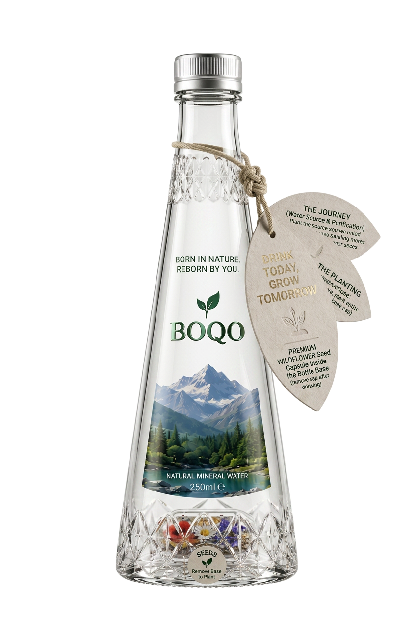 BOQO 250ml sculpted biodegradable bottle with wildflower seed capsule